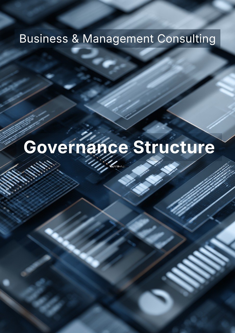 Cover of a book or report on governance structure with blurred technical diagrams in the background.
