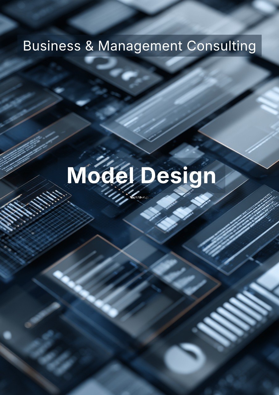 Cover of a book or report on business and management consulting with model design theme.