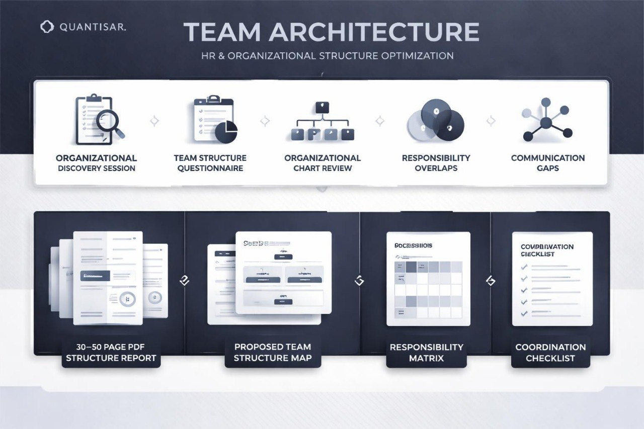Quantisar team architecture and organizational structure optimization process diagram.